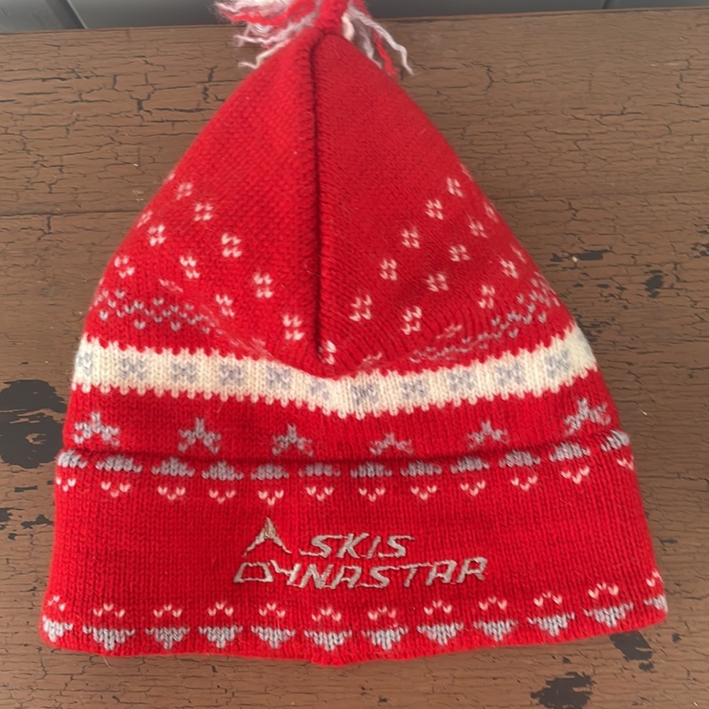 Vintage 80s Murray Merkley Beanie Tuque Wool Skis Dynastar Red One Size